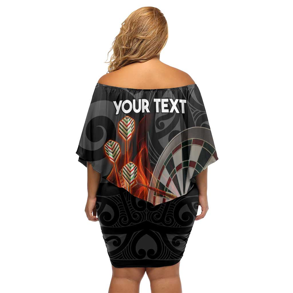 Personalised Aotearoa Darts Family Matching Off Shoulder Short Dress and Hawaiian Shirt Maori Koru Flaming Dartboard LT14 - Polynesian Pride