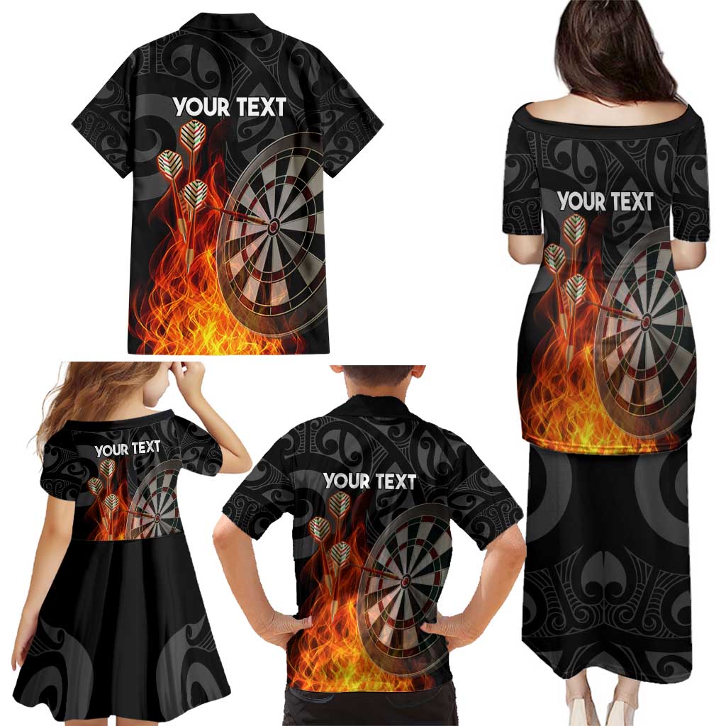 Personalised Aotearoa Darts Family Matching Puletasi and Hawaiian Shirt Maori Koru Flaming Dartboard LT14 - Polynesian Pride