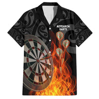 Personalised Aotearoa Darts Family Matching Tank Maxi Dress and Hawaiian Shirt Maori Koru Flaming Dartboard LT14 Dad's Shirt - Short Sleeve Black - Polynesian Pride