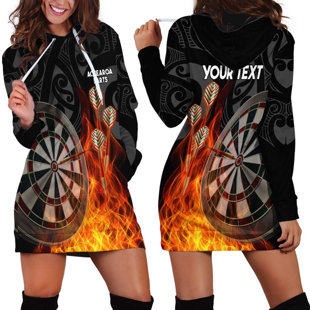 Personalised Aotearoa Darts Hoodie Dress Maori Koru Flaming Dartboard