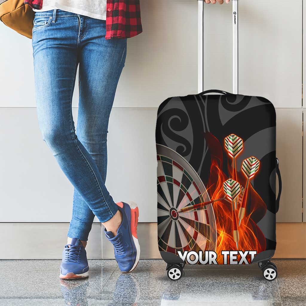 Personalised Aotearoa Darts Luggage Cover Maori Koru Flaming Dartboard