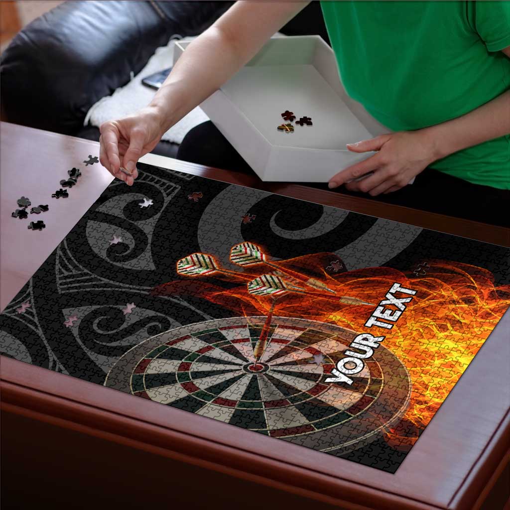 Personalised Aotearoa Darts Puzzle Maori Koru Flaming Dartboard - Polynesian Pride