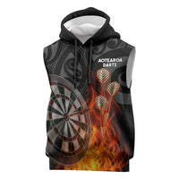 Personalised Aotearoa Darts Sleeveless Hoodie Maori Koru Flaming Dartboard - Polynesian Pride
