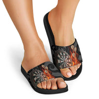 Personalised Aotearoa Darts Slide Sandals Maori Koru Flaming Dartboard - Polynesian Pride
