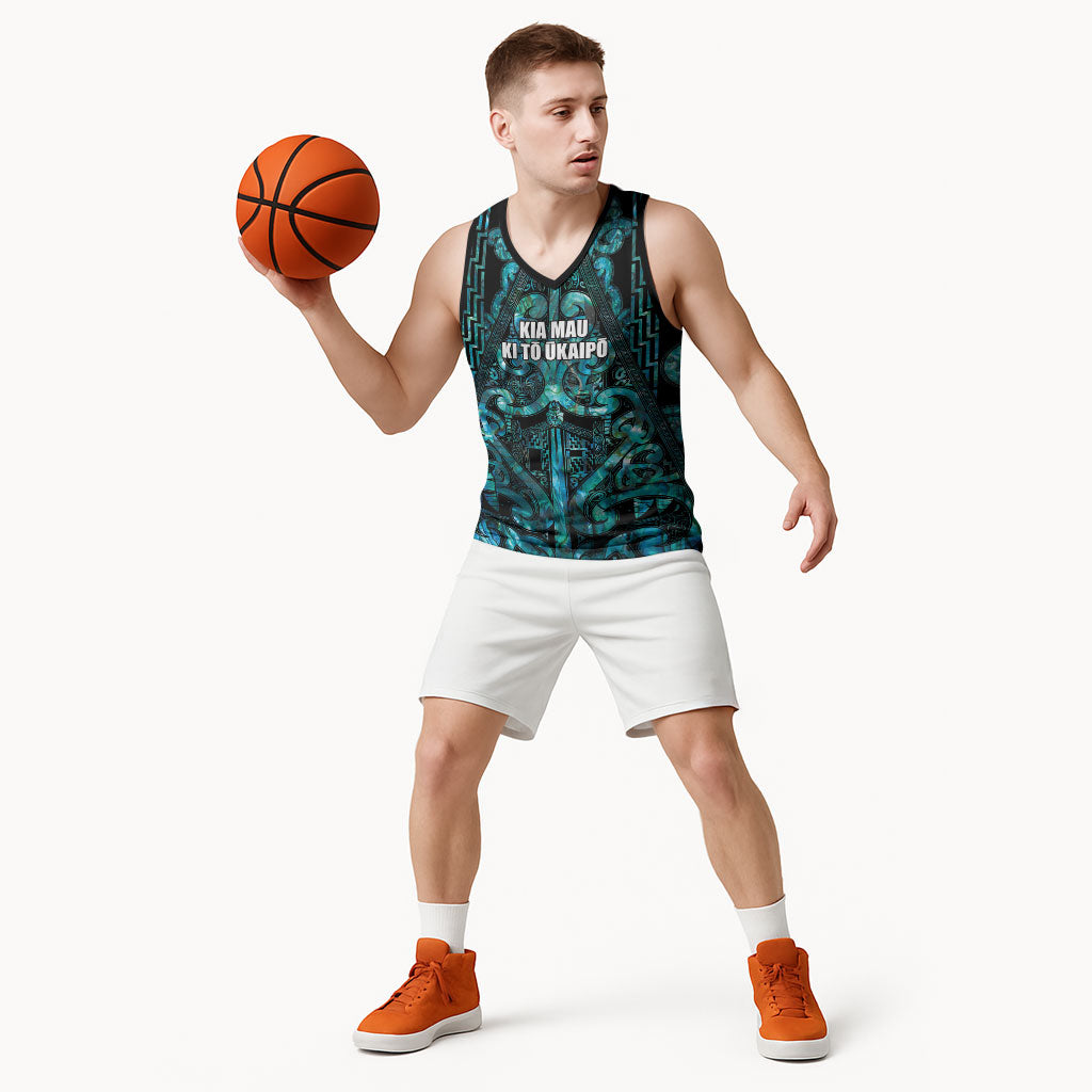 Maori Language Week Personalised Basketball Jersey Kia Mau Ki To Ukaipo Paua Shell Color LT14 - Polynesian Pride