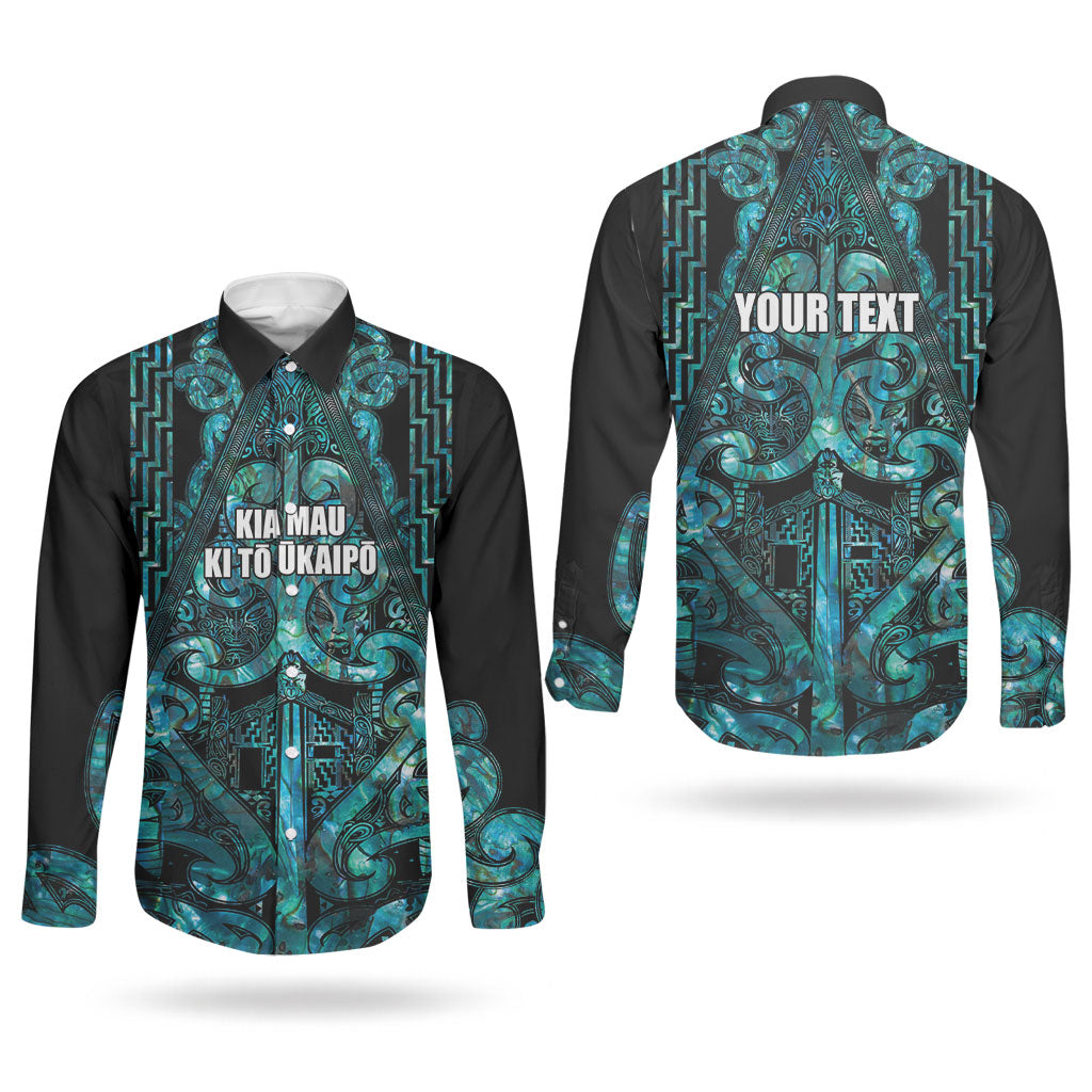 Maori Language Week Personalised Couples Matching Long Sleeve Bodycon Dress and Long Sleeve Button Shirt Kia Mau Ki To Ukaipo Paua Shell Color LT14 - Polynesian Pride