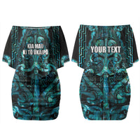 Maori Language Week Personalised Couples Matching Off Shoulder Short Dress and Hawaiian Shirt Kia Mau Ki To Ukaipo Paua Shell Color LT14 - Polynesian Pride