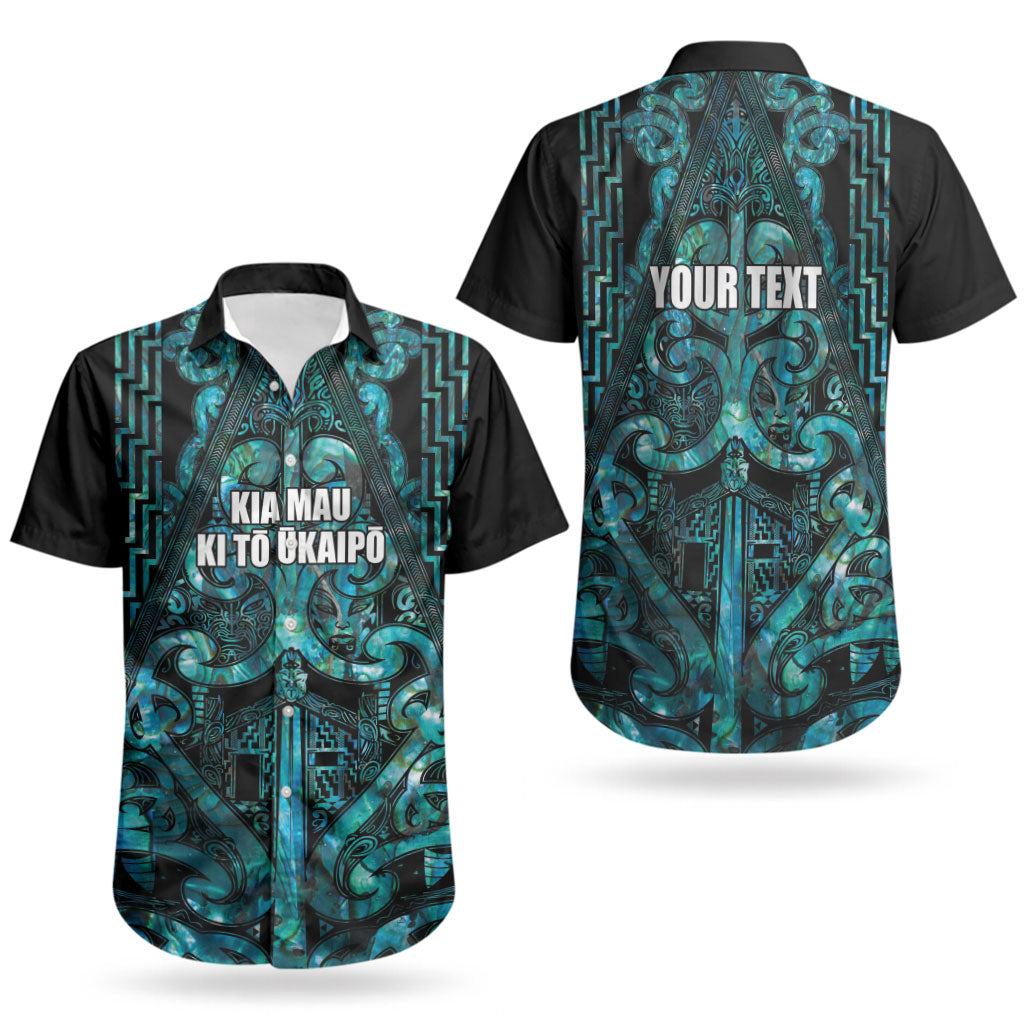 Maori Language Week Personalised Couples Matching Off The Shoulder Long Sleeve Dress and Hawaiian Shirt Kia Mau Ki To Ukaipo Paua Shell Color LT14 - Polynesian Pride