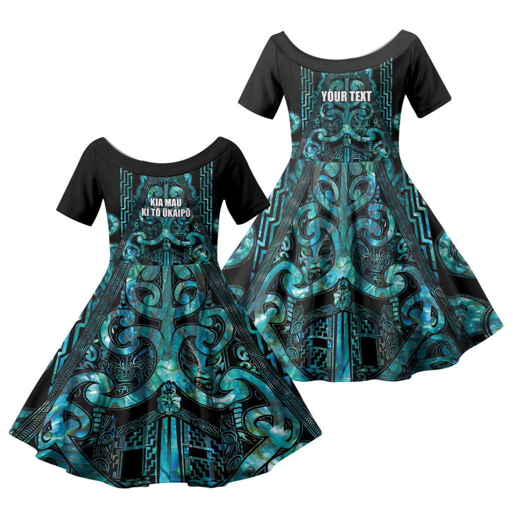 Maori Language Week Personalised Family Matching Puletasi and Hawaiian Shirt Kia Mau Ki To Ukaipo Paua Shell Color LT14 Daughter's Dress Turquoise - Polynesian Pride