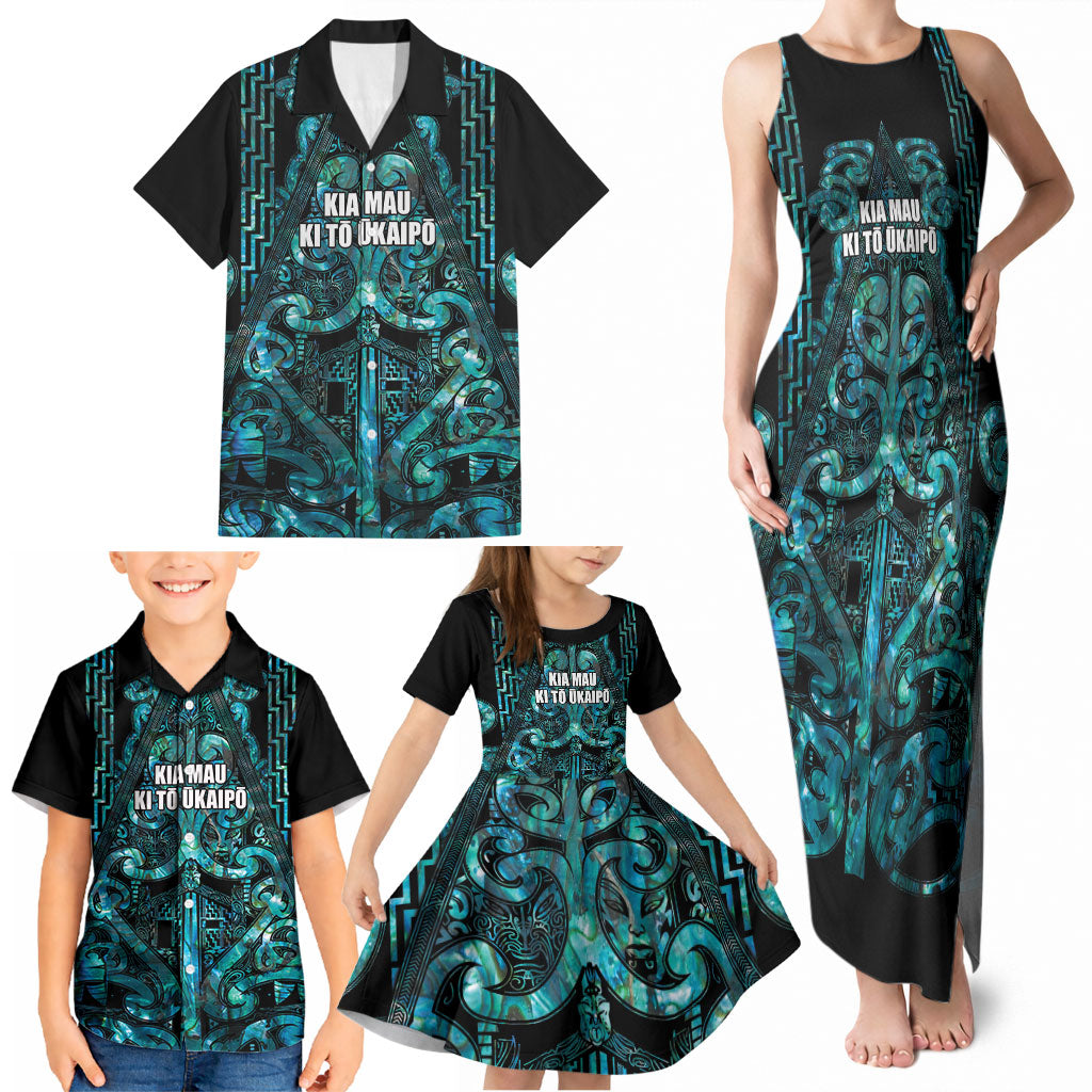 Maori Language Week Personalised Family Matching Tank Maxi Dress and Hawaiian Shirt Kia Mau Ki To Ukaipo Paua Shell Color LT14 - Polynesian Pride