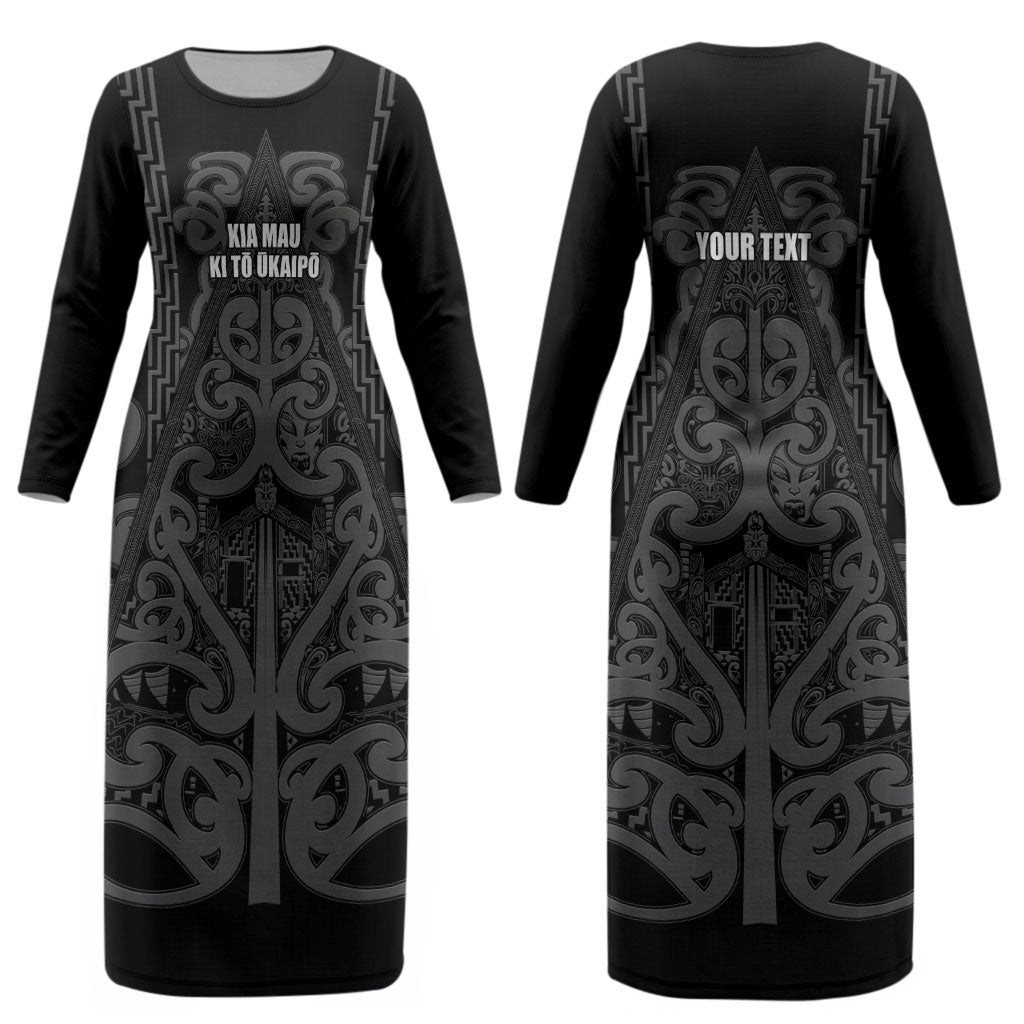 Maori Language Week Personalised Couples Matching Long Sleeve Bodycon Dress and Long Sleeve Button Shirt Kia Mau Ki To Ukaipo Grey Color LT14 - Polynesian Pride