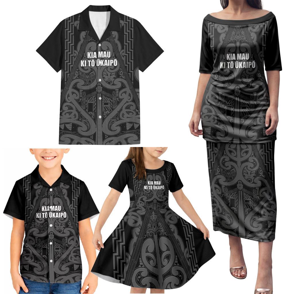 Maori Language Week Personalised Family Matching Puletasi and Hawaiian Shirt Kia Mau Ki To Ukaipo Grey Color LT14 - Polynesian Pride