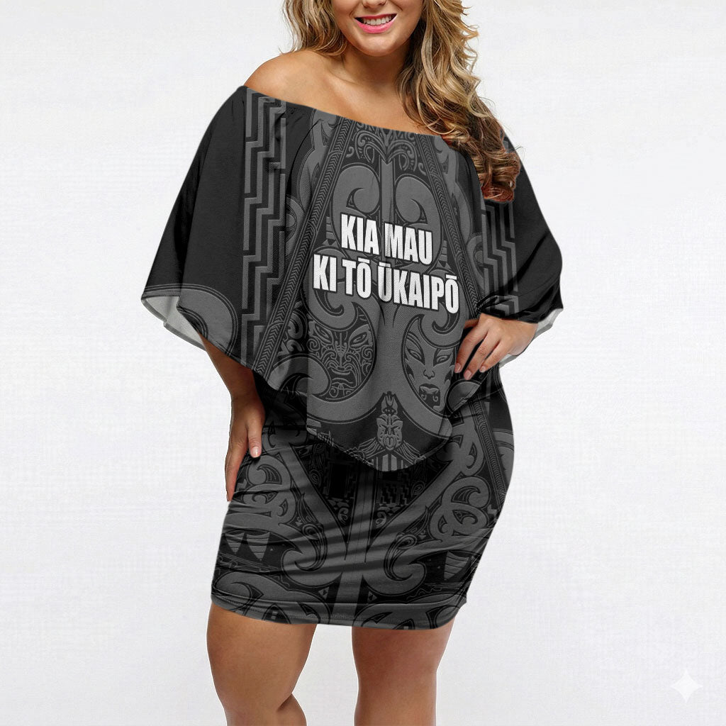 Maori Language Week Personalised Off Shoulder Short Dress Kia Mau Ki To Ukaipo Grey Color