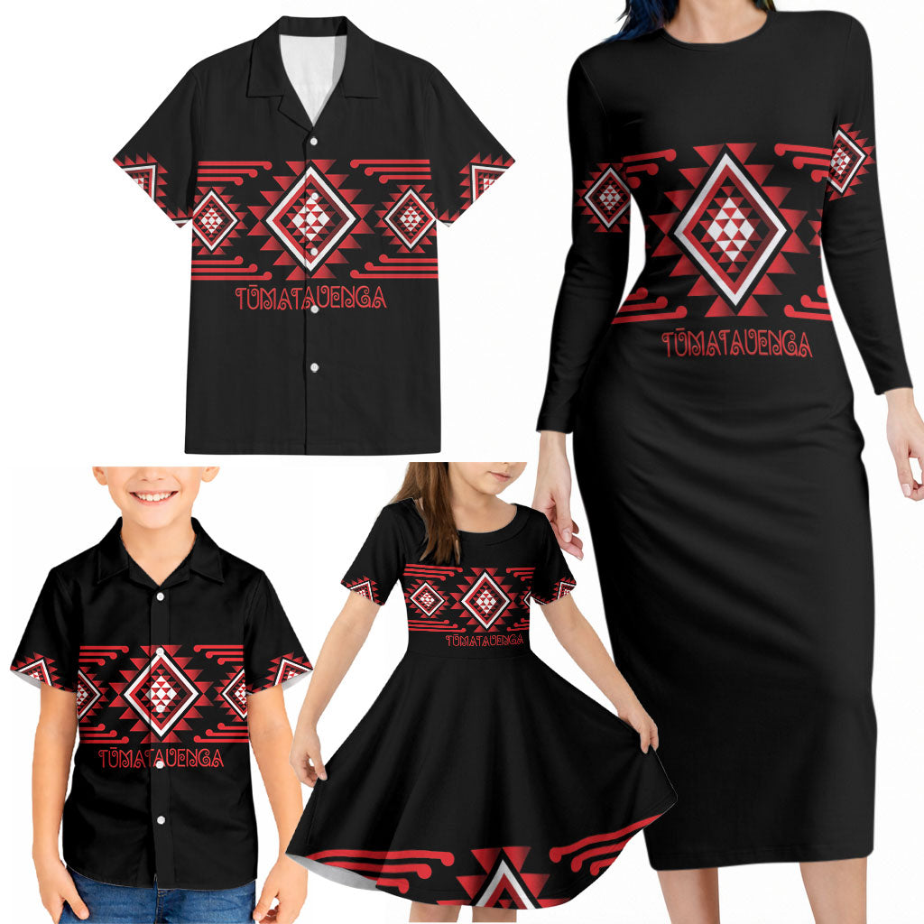 Aotearoa Atua Tumatauenga Personalised Family Matching Long Sleeve Bodycon Dress and Hawaiian Shirt Maori God Of War Taniko Motifs LT14 - Polynesian Pride