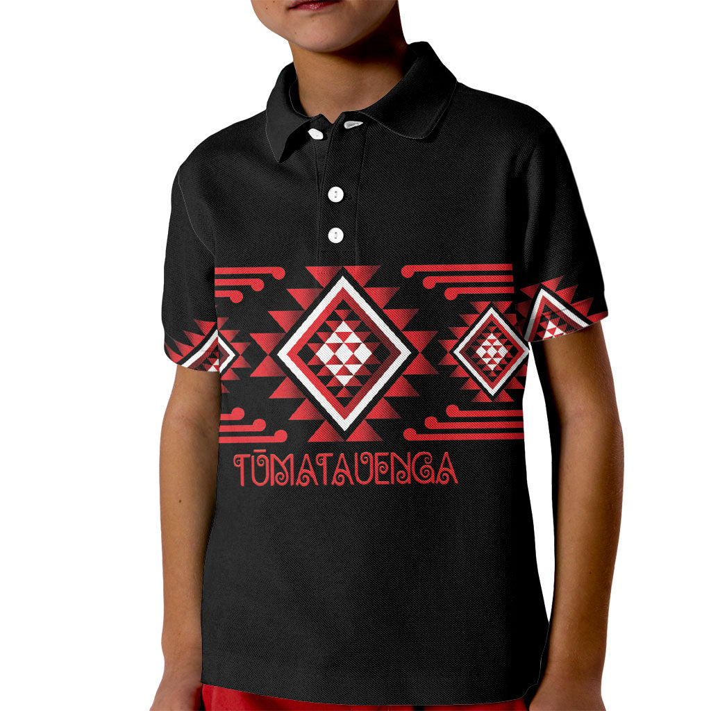 Aotearoa Atua Tumatauenga Personalised Kid Polo Shirt Maori God Of War Taniko Motifs LT14 Kid Red - Polynesian Pride