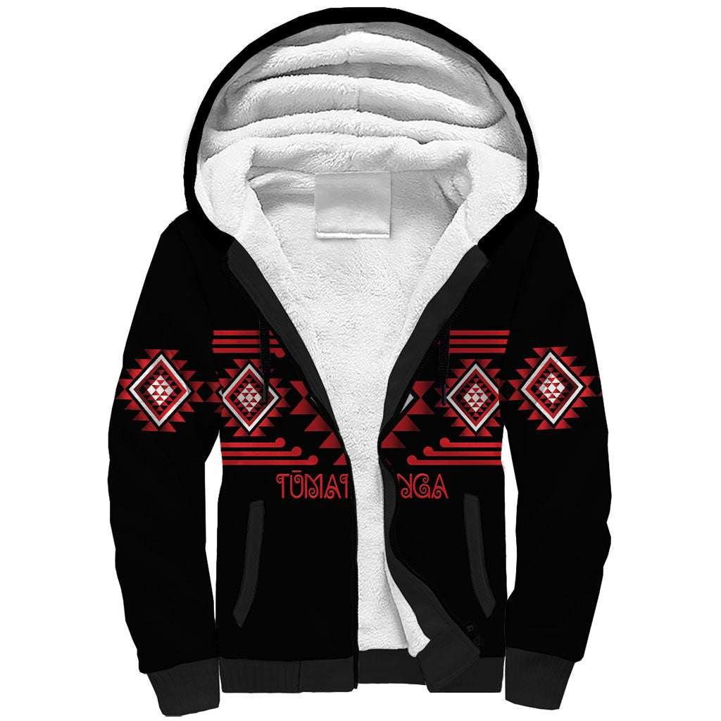 Aotearoa Atua Tumatauenga Personalised Sherpa Hoodie Maori God Of War Taniko Motifs LT14 Unisex Red - Polynesian Pride