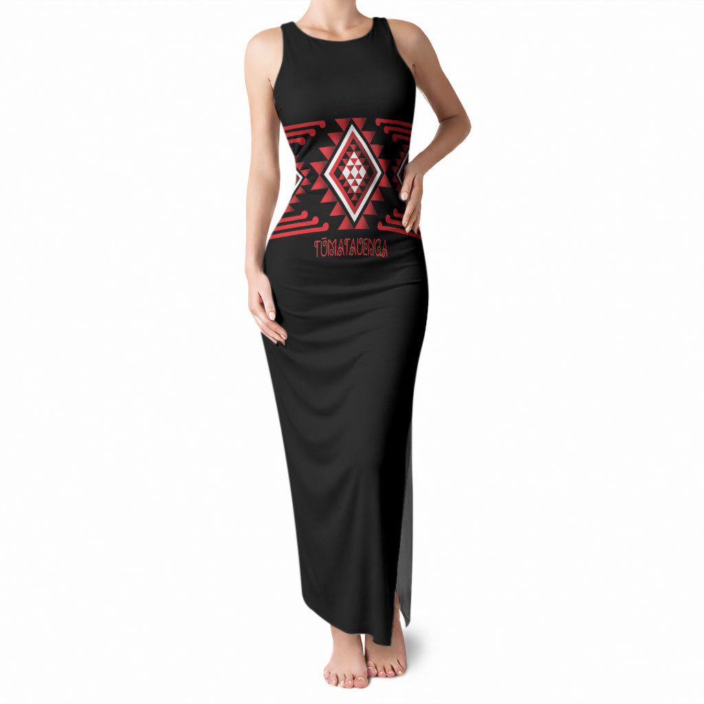 Aotearoa Atua Tumatauenga Personalised Tank Maxi Dress Maori God Of War Taniko Motifs LT14 Women Red - Polynesian Pride