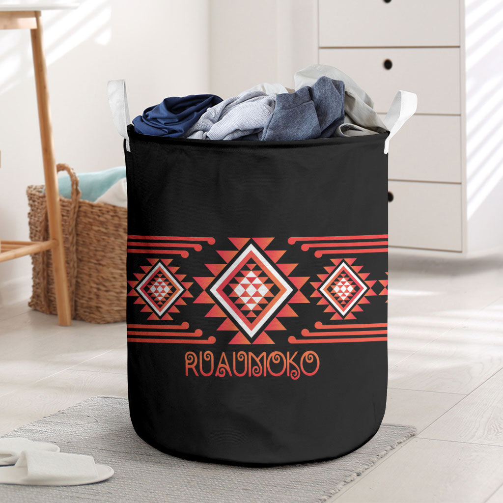 Aotearoa Atua Ruaumoko Laundry Basket Maori Powerful God Taniko Motifs