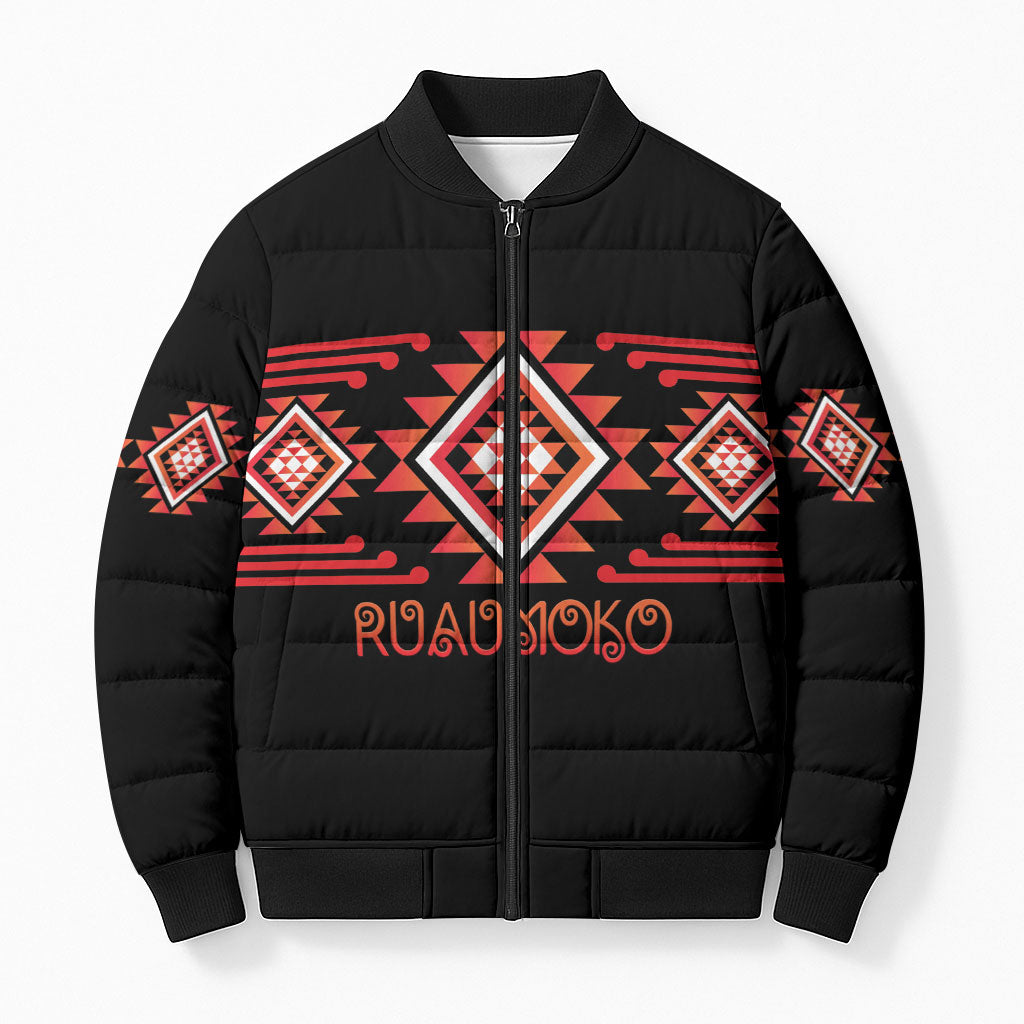 Aotearoa Atua Ruaumoko Personalised Bomber Puffer Jacket Maori Powerful God Taniko Motifs