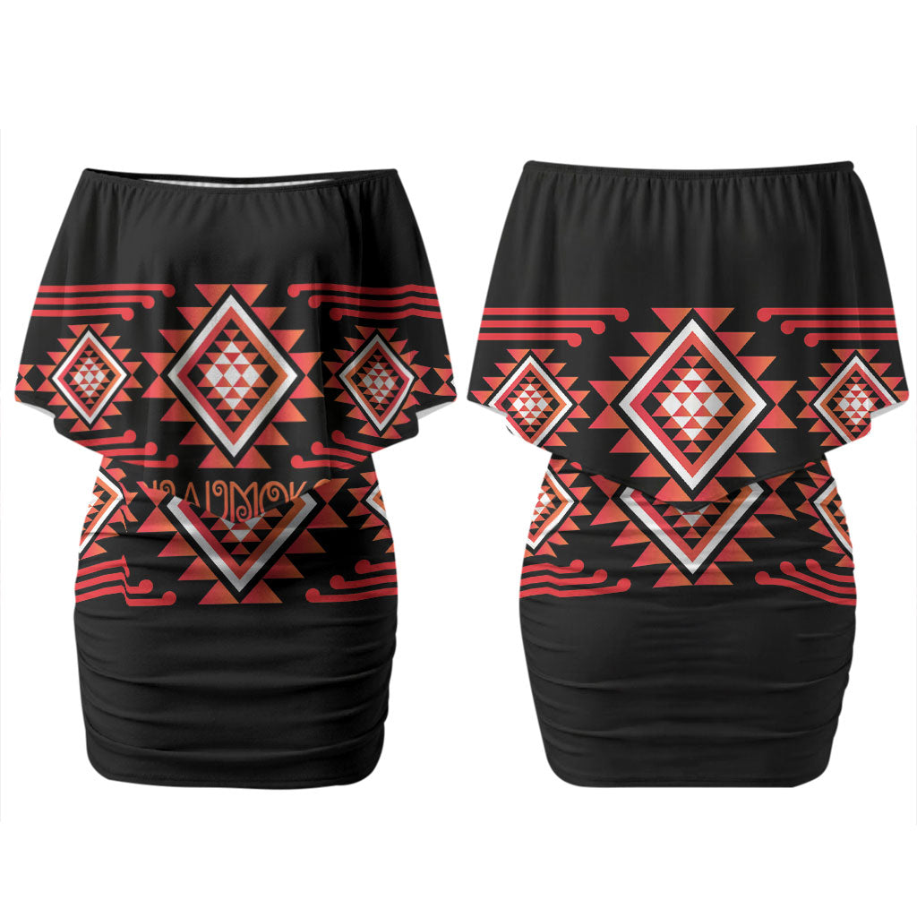 Aotearoa Atua Ruaumoko Personalised Couples Matching Off Shoulder Short Dress and Long Sleeve Button Shirt Maori Powerful God Taniko Motifs LT14 - Polynesian Pride