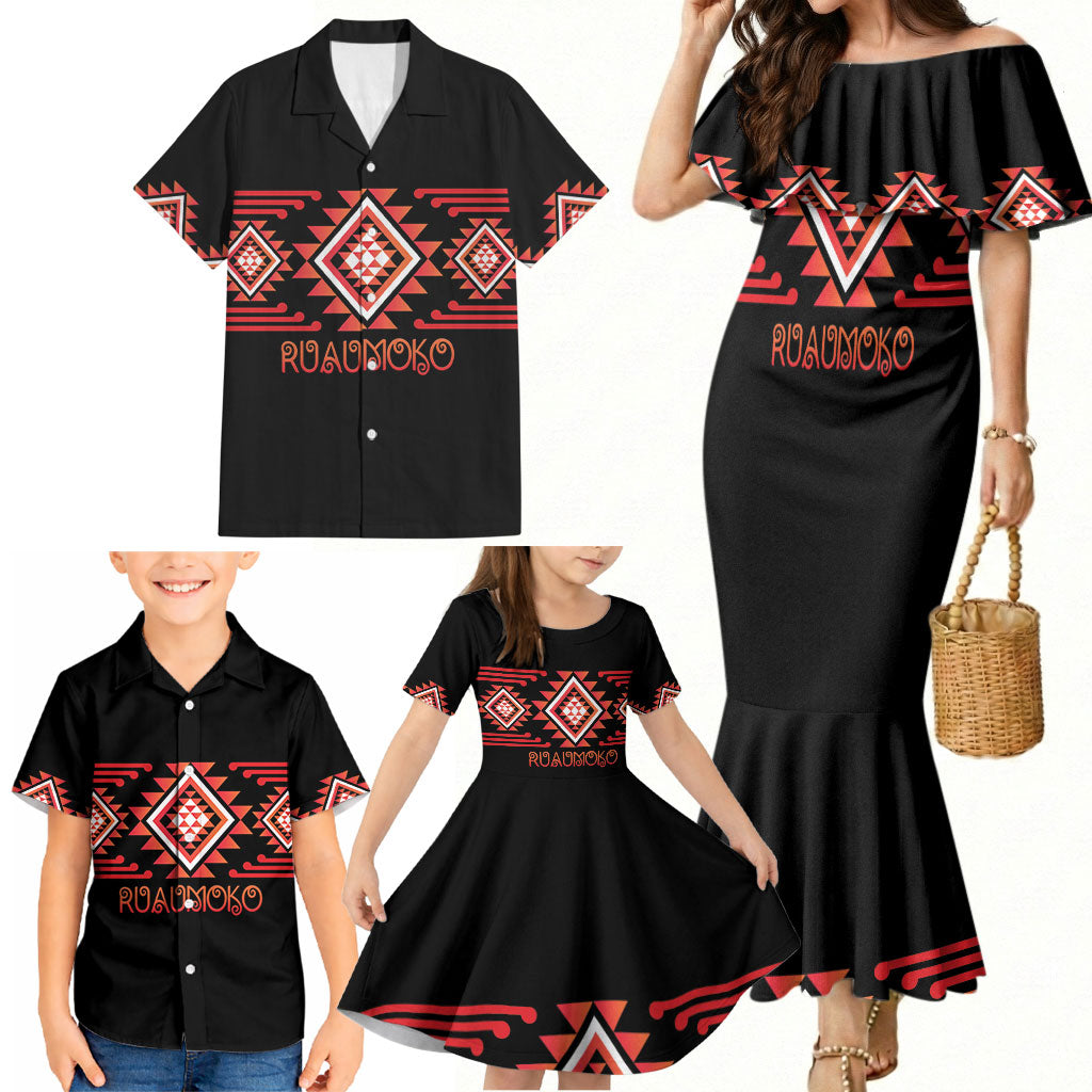 Aotearoa Atua Ruaumoko Personalised Family Matching Mermaid Dress and Hawaiian Shirt Maori Powerful God Taniko Motifs LT14 - Polynesian Pride