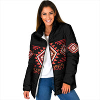 Aotearoa Atua Ruaumoko Personalised Padded Jacket Maori Powerful God Taniko Motifs LT14 Women Orange - Polynesian Pride