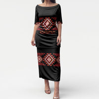 Aotearoa Atua Ruaumoko Personalised Puletasi Maori Powerful God Taniko Motifs LT14 Long Dress Orange - Polynesian Pride