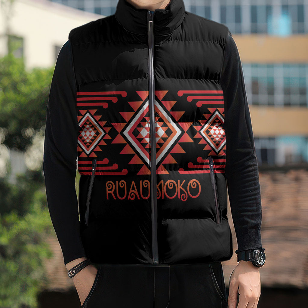 Aotearoa Atua Ruaumoko Personalised Sleeveless Puffer Jacket Maori Powerful God Taniko Motifs LT14 - Polynesian Pride