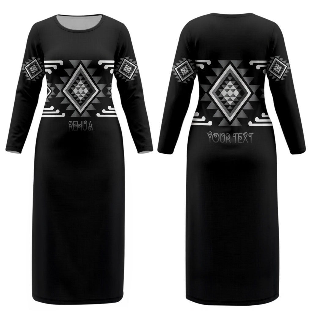 Aotearoa Atua Rehua Personalised Couples Matching Long Sleeve Bodycon Dress and Hawaiian Shirt Maori God Of Healing Taniko Motifs LT14 - Polynesian Pride