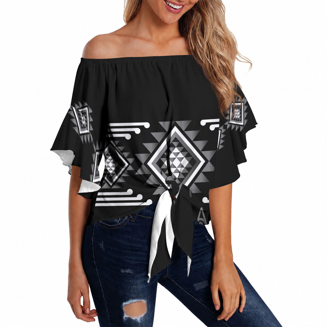 Aotearoa Atua Rehua Personalised Off Shoulder Wrap Waist Top Maori God Of Healing Taniko Motifs