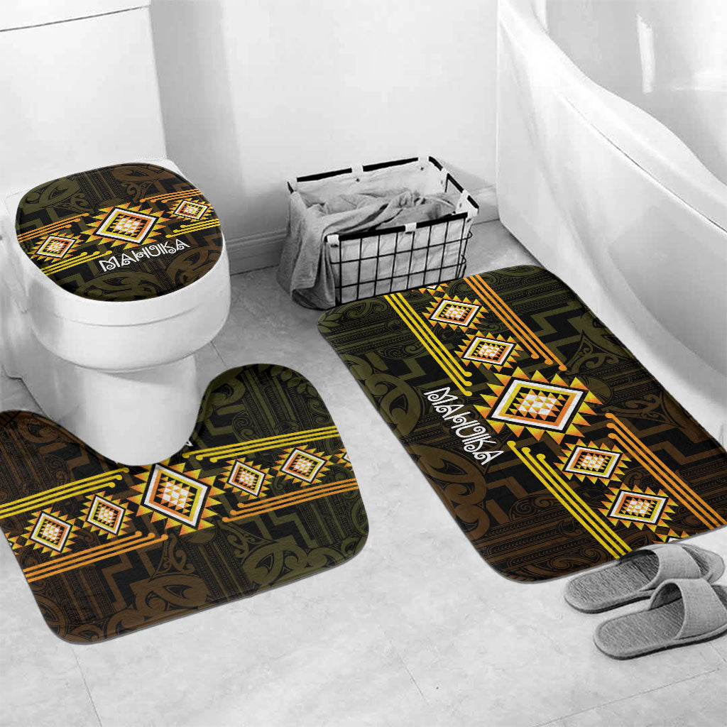 Aotearoa Atua Mahuika Bathroom Set Maori Goddess Of Fire Taniko Motifs LT14 Mat Set Only (3 pcs) One Size Yellow - Polynesian Pride