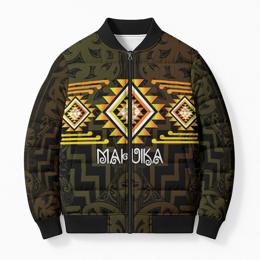 Aotearoa Atua Mahuika Personalised Bomber Puffer Jacket Maori Goddess Of Fire Taniko Motifs