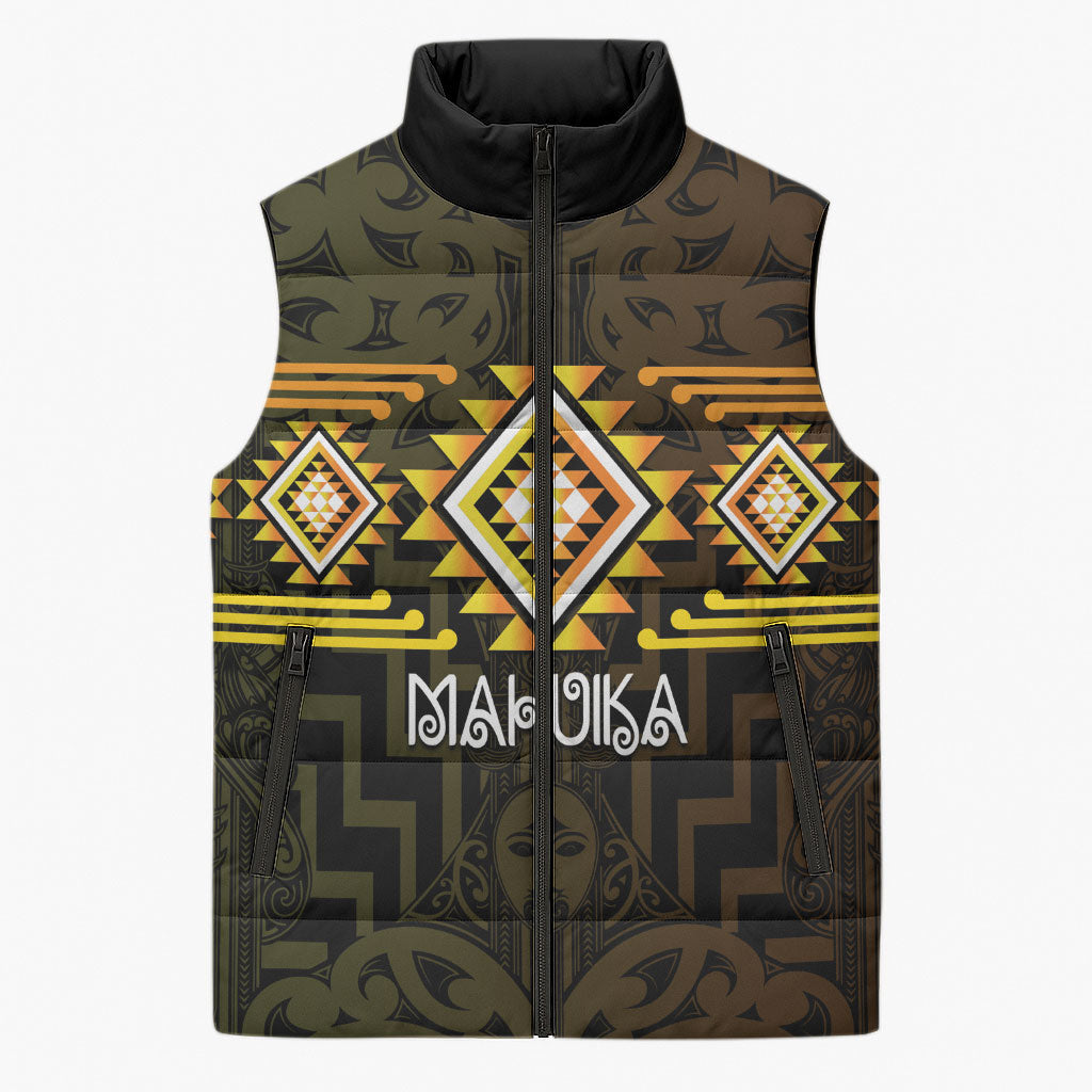 Aotearoa Atua Mahuika Personalised Sleeveless Puffer Jacket Maori Goddess Of Fire Taniko Motifs