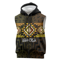 Aotearoa Atua Mahuika Personalised Sleeveless Zip Hoodie Maori Goddess Of Fire Taniko Motifs LT14 Yellow - Polynesian Pride