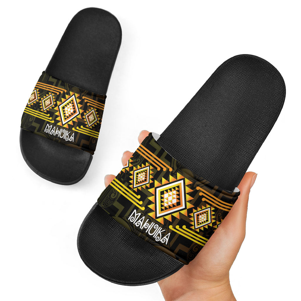 Aotearoa Atua Mahuika Slide Sandals Maori Goddess Of Fire Taniko Motifs LT14 - Polynesian Pride