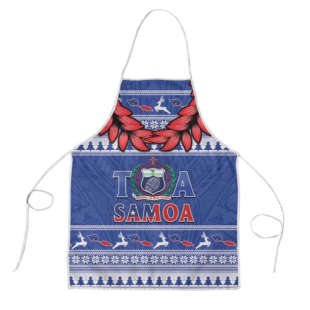 Toa Samoa Rugby Christmas Apron Ula Fala Samoan Pattern Blue - Polynesian Pride