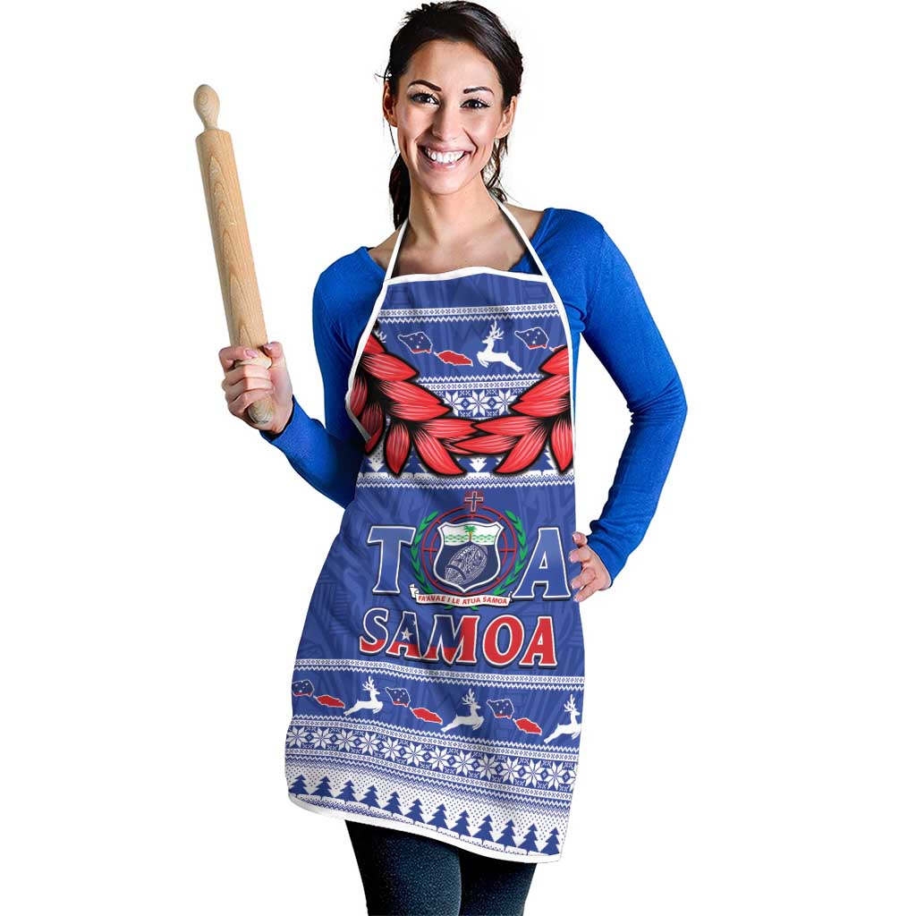Toa Samoa Rugby Christmas Apron Ula Fala Samoan Pattern Blue - Polynesian Pride