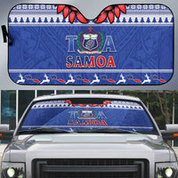 Toa Samoa Rugby Christmas Auto Sun Shade Ula Fala Samoan Pattern Blue - Polynesian Pride