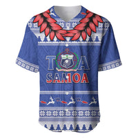 Personalised Toa Samoa Rugby Christmas Baseball Jersey Ula Fala Samoan Pattern Blue - Polynesian Pride