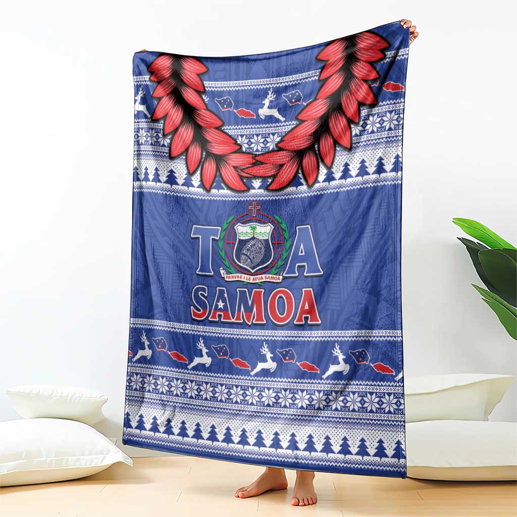 Toa Samoa Rugby Christmas Blanket Ula Fala Samoan Pattern Blue - Polynesian Pride