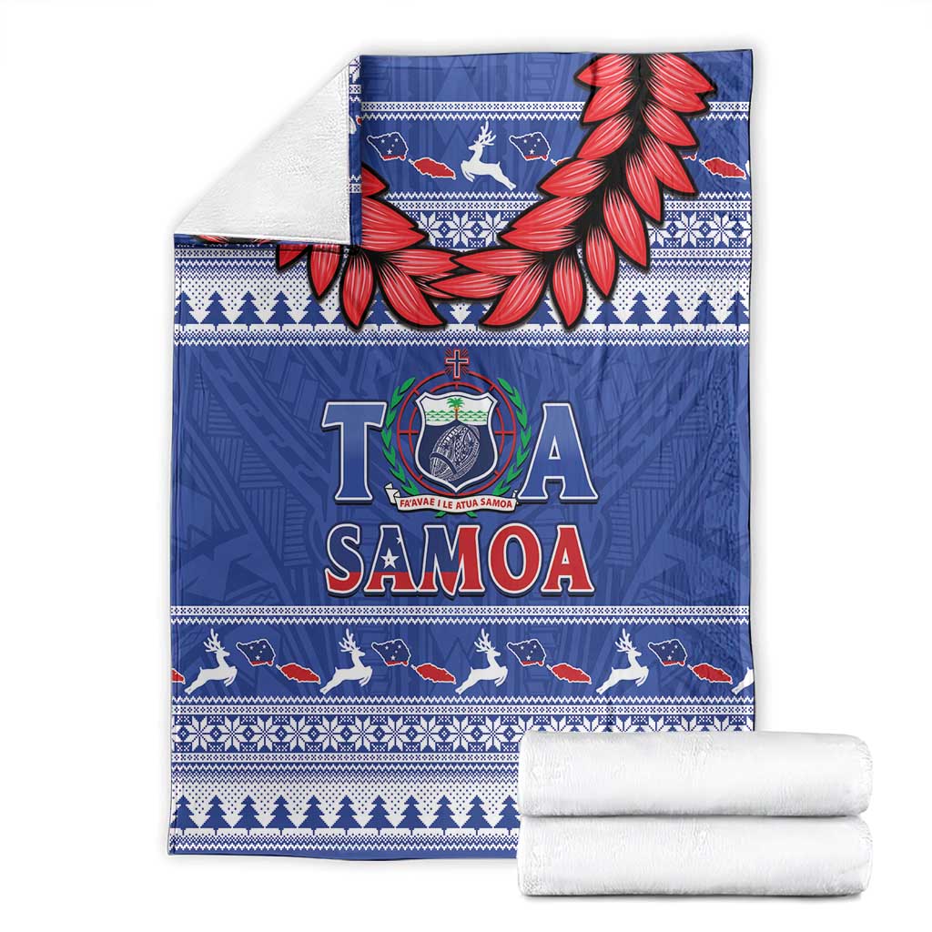 Toa Samoa Rugby Christmas Blanket Ula Fala Samoan Pattern Blue - Polynesian Pride