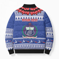 Personalised Toa Samoa Rugby Christmas Bomber Puffer Jacket Ula Fala Samoan Pattern Blue - Polynesian Pride