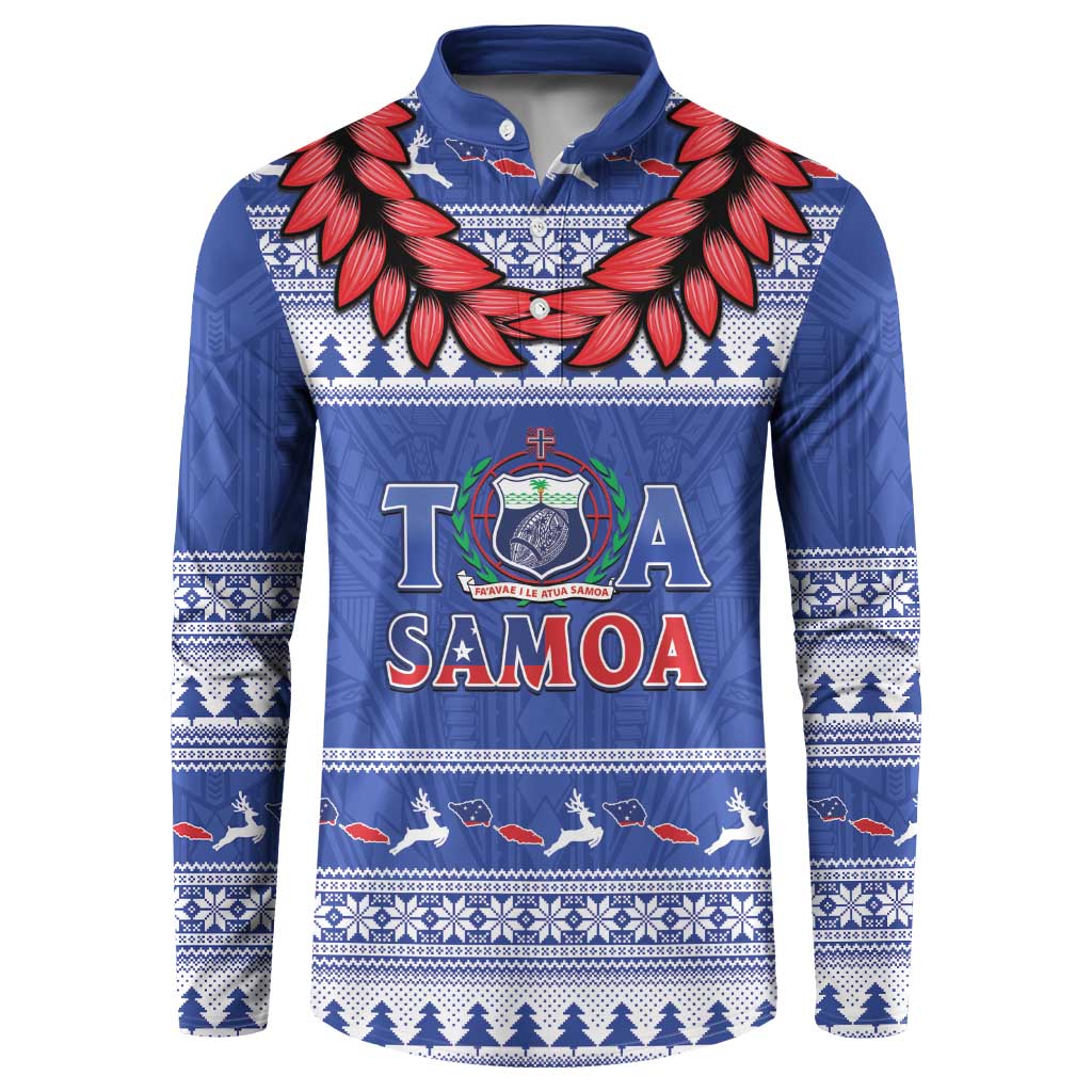 Personalised Toa Samoa Rugby Christmas Button Sweatshirt Ula Fala Samoan Pattern Blue - undefined