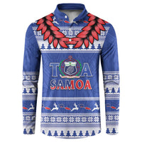Personalised Toa Samoa Rugby Christmas Button Sweatshirt Ula Fala Samoan Pattern Blue - undefined