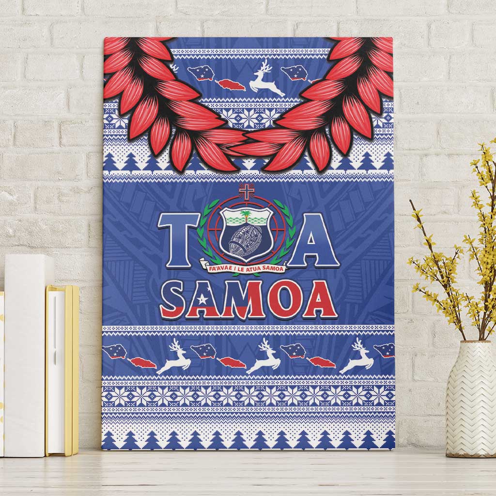 Toa Samoa Rugby Christmas Canvas Wall Art Ula Fala Samoan Pattern Blue - Polynesian Pride