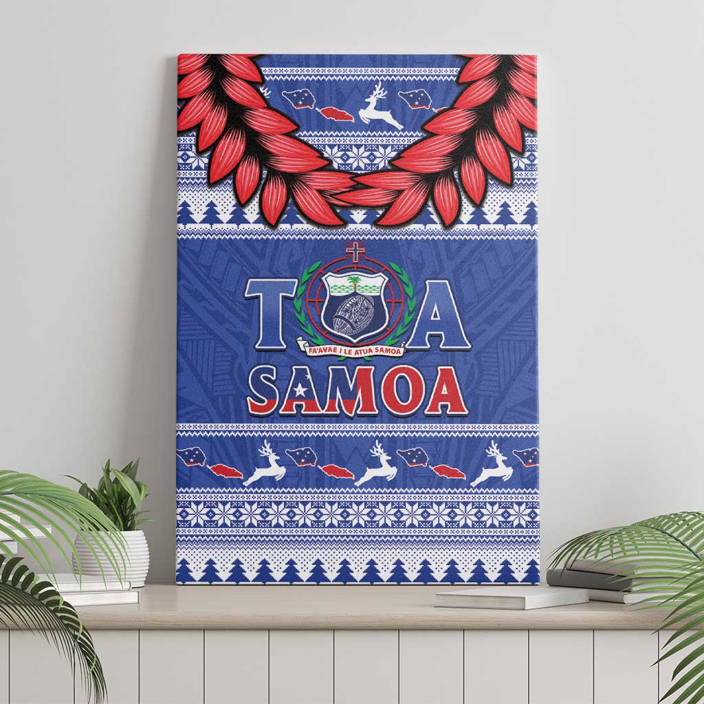 Toa Samoa Rugby Christmas Canvas Wall Art Ula Fala Samoan Pattern Blue - Polynesian Pride