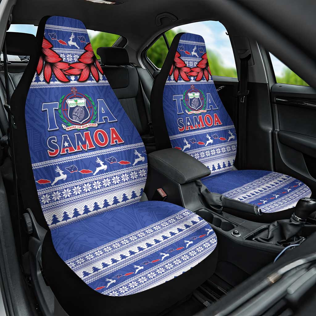 Toa Samoa Rugby Christmas Car Seat Cover Ula Fala Samoan Pattern Blue - Polynesian Pride
