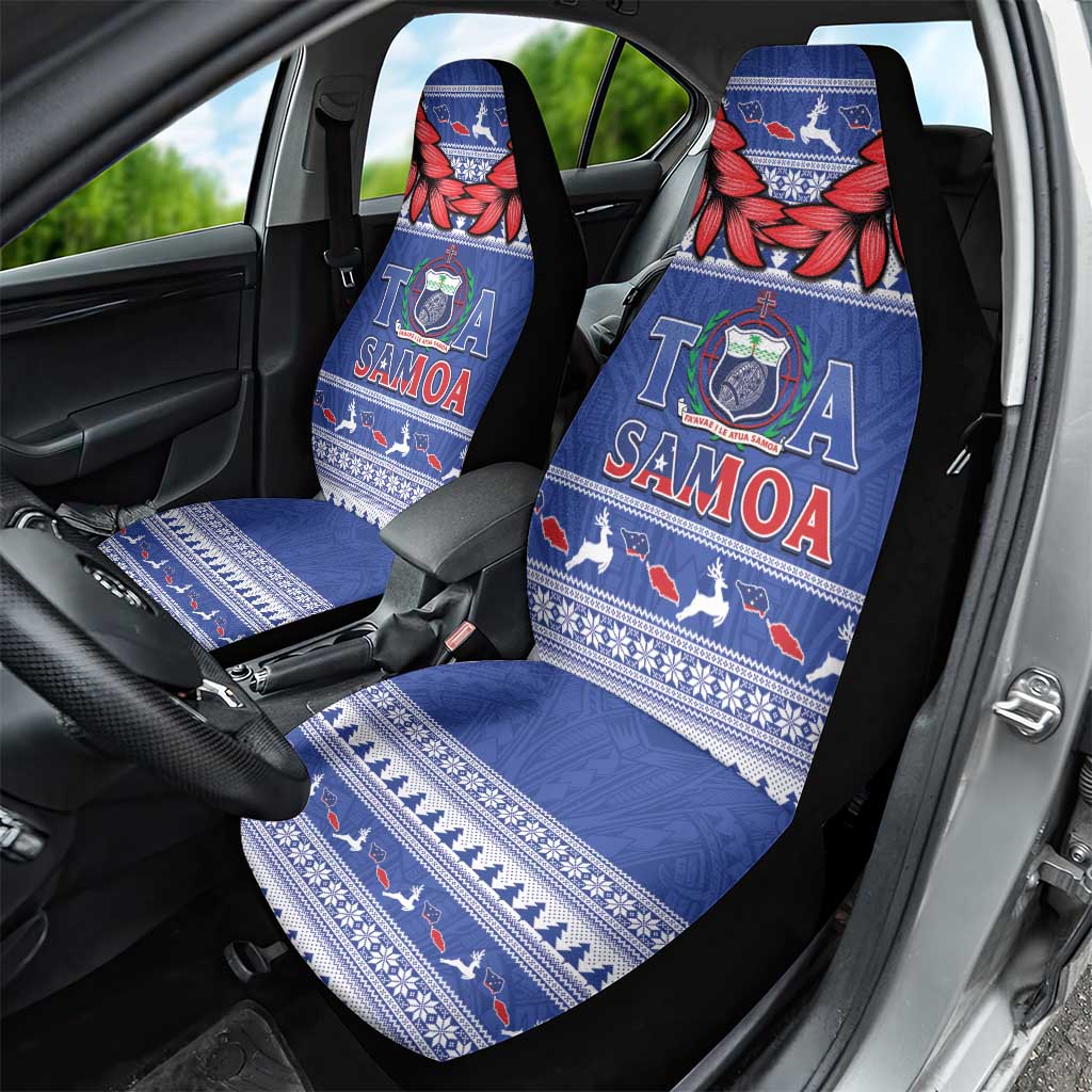 Toa Samoa Rugby Christmas Car Seat Cover Ula Fala Samoan Pattern Blue - Polynesian Pride