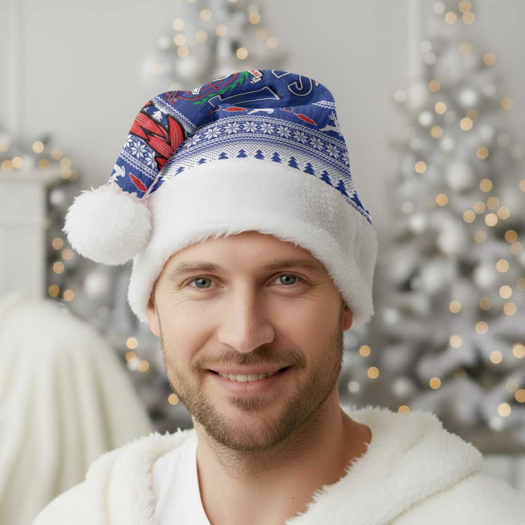 Toa Samoa Rugby Christmas Santa Hat Ula Fala Samoan Pattern Blue - Polynesian Pride
