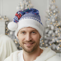 Toa Samoa Rugby Christmas Santa Hat Ula Fala Samoan Pattern Blue - Polynesian Pride